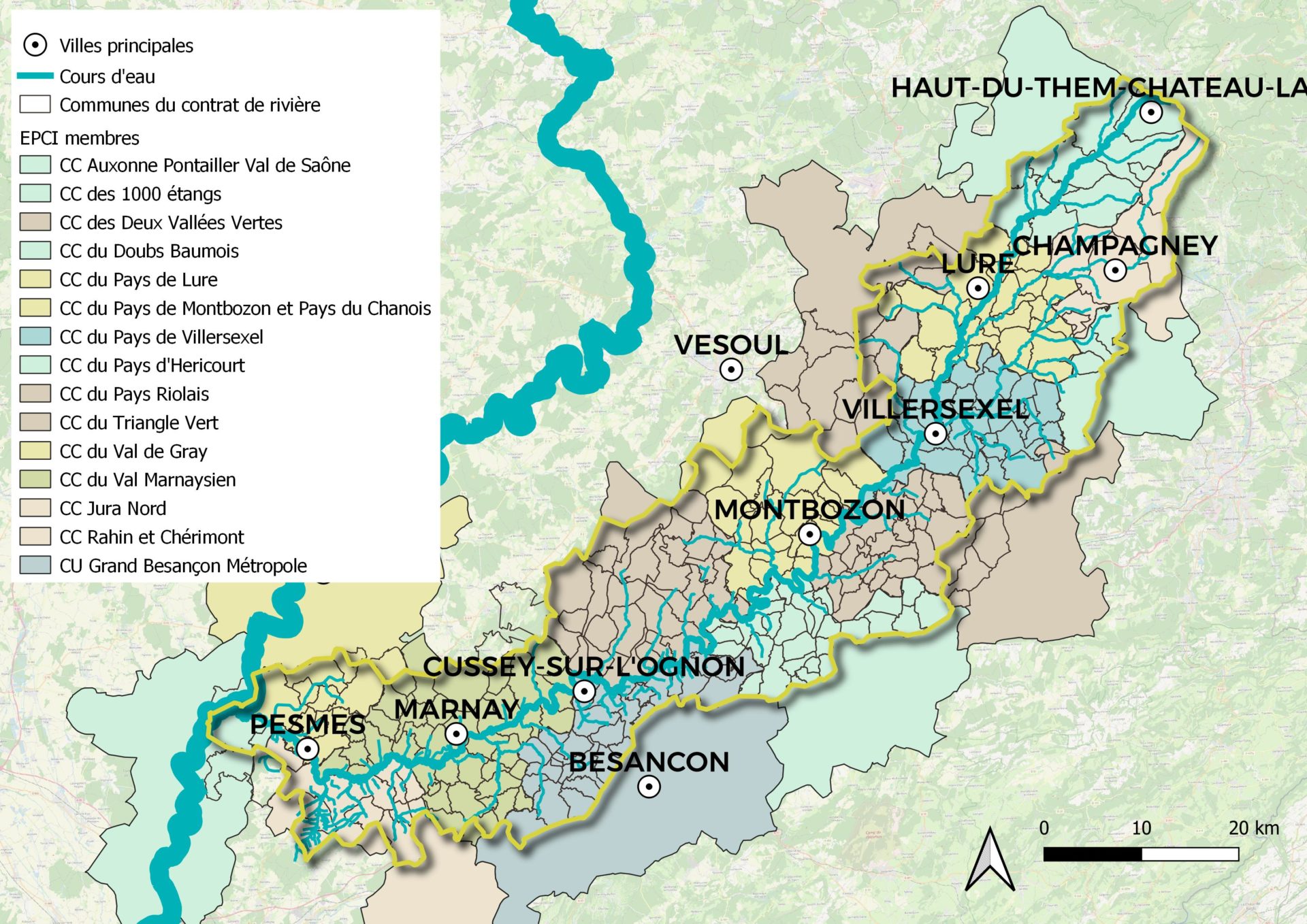 Périmètre du SVO et limites du bassin versant de l'Ognon