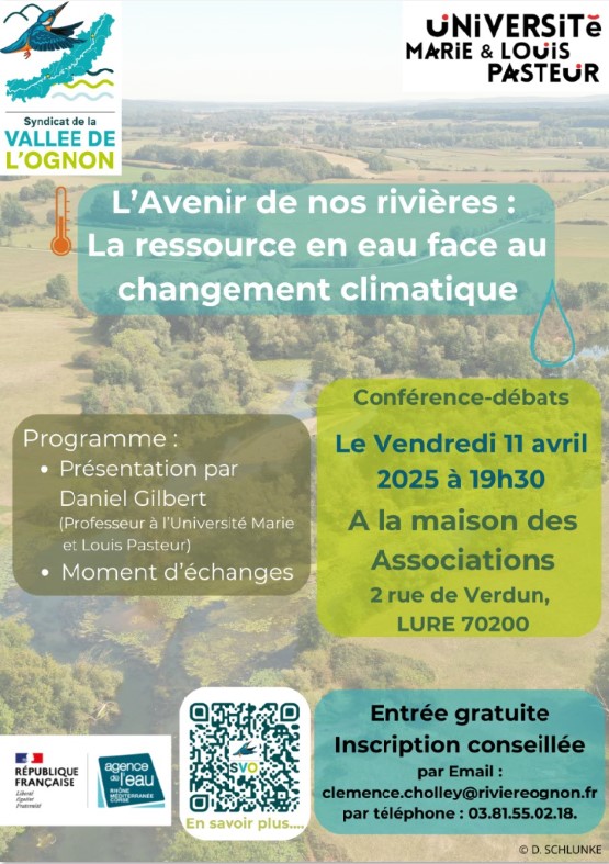 Affiche de la Conférence Avenir des rivières : la ressource en eau face au changement climatique dans le cadre de la participation citoyenne du printemps 2025